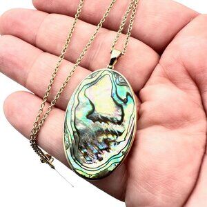 Womens Necklace Abalone Mother of Pearl Pendant Gold Over Sterling Silver